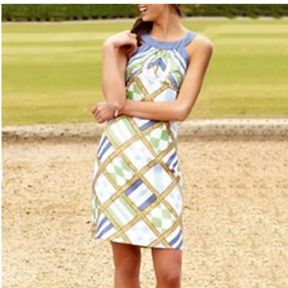 Vineyard Vines Blue, Green & Yellow Plaid Halter Dress